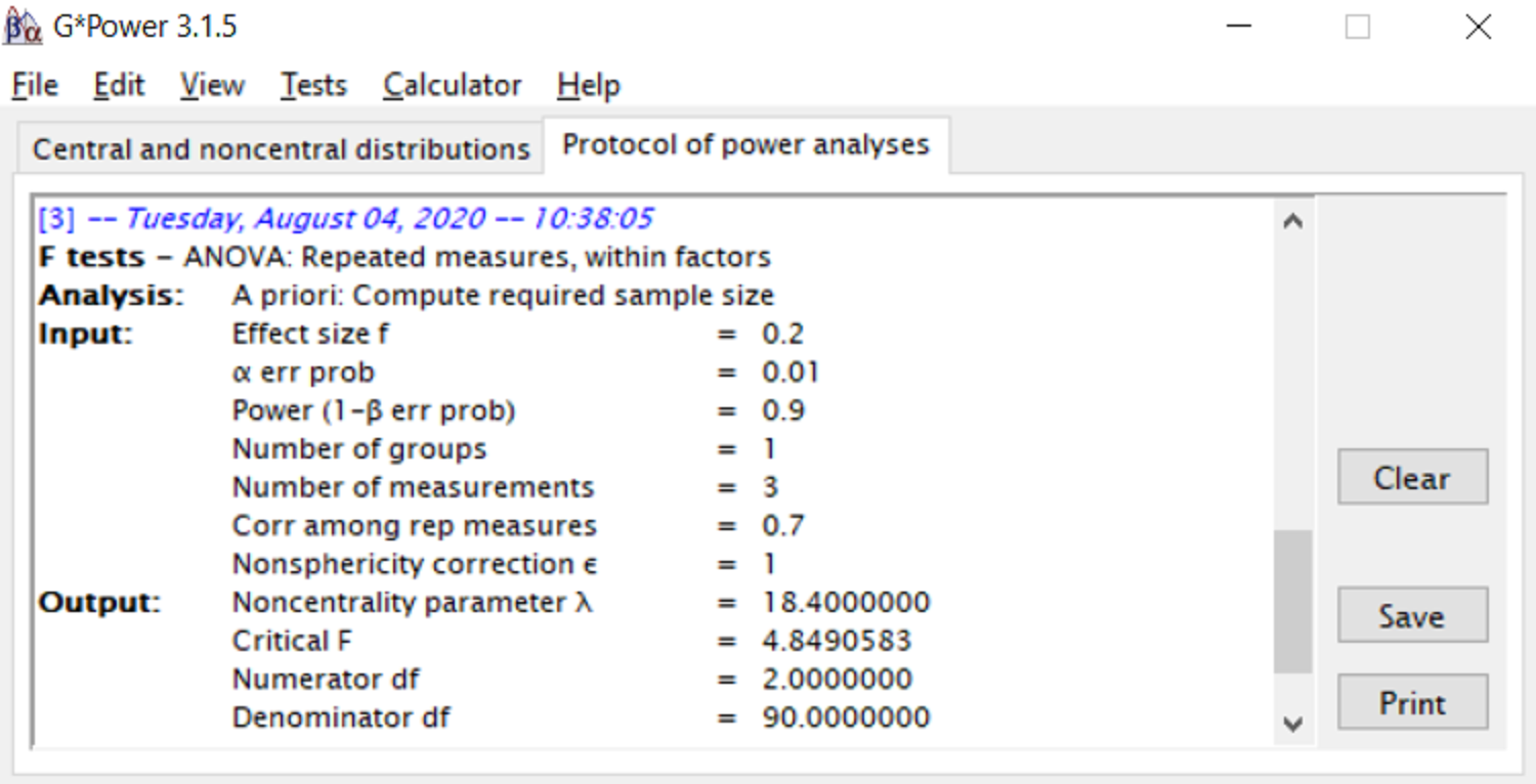 All details about the power analysis that is performed can be exported in G*Power.